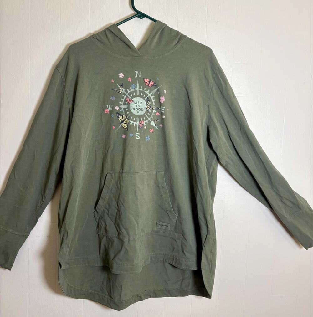 Life Is Good Women's XXL Crusher Flex Compass Butterfly Long Sleeve Hoodie Shirt